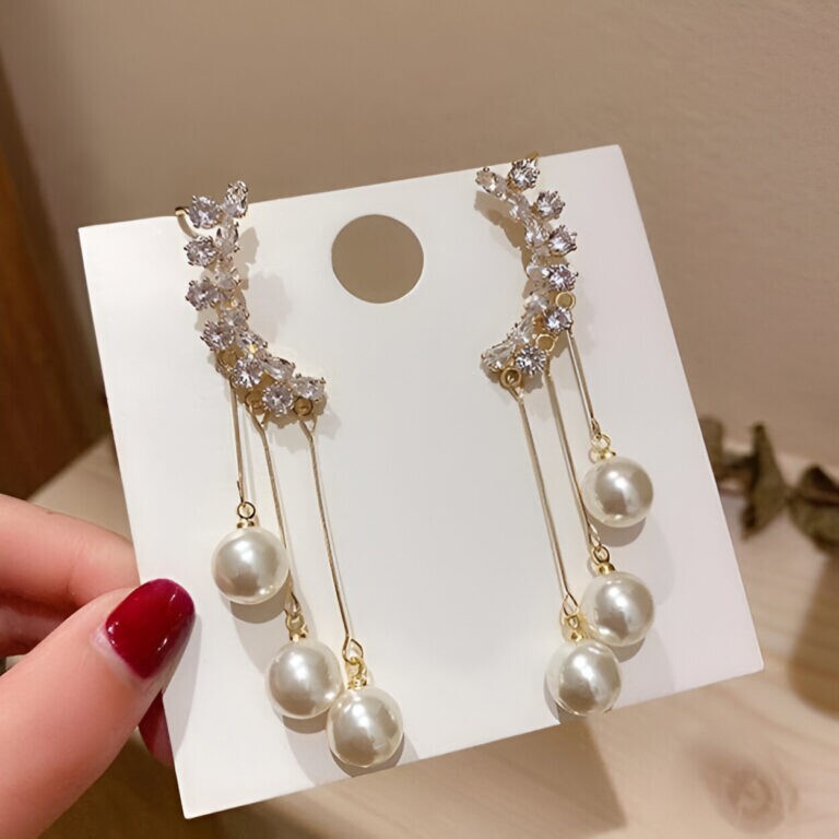 Jewelaa Fashion Jewellery Elegant Crystal Pearl Drops Korean Dan