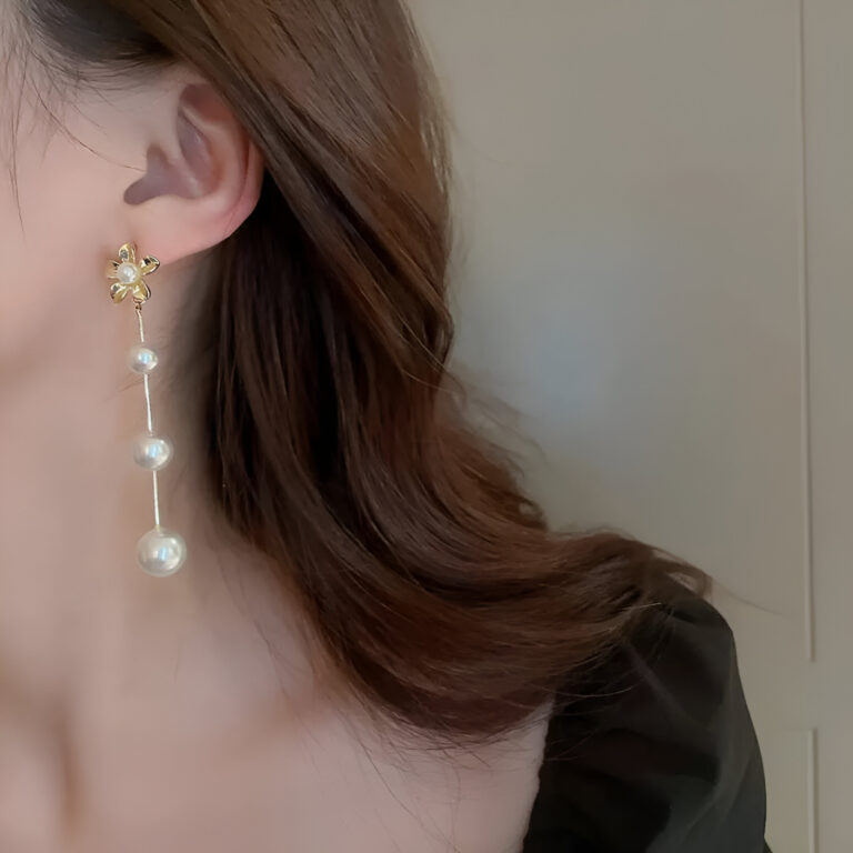 Flower Pearl Drop Earrings2