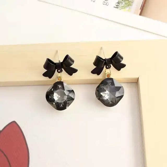 Model 116 Black Colour Bow Shape Korean Earring_35_2