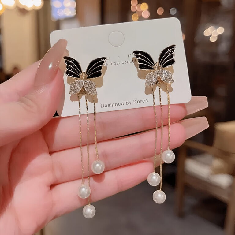 Jewelaa Fashion Jewellery Elegant Black Butterfly Pearl Korean S