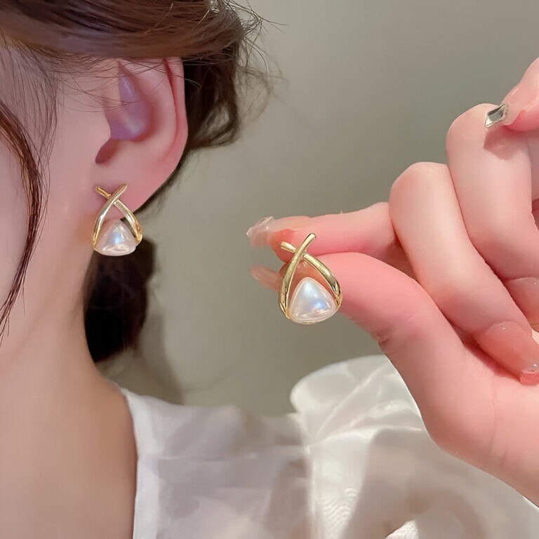 Jewelaa Fashion Jewellery Chic Rhombus Shape Pearl Korean Dangle