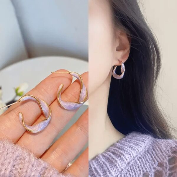 Jewelaa Trendy Twisted Purple Korean Dangle Earrings with Vibrant Color for Women and Girls Casual and Party Looks