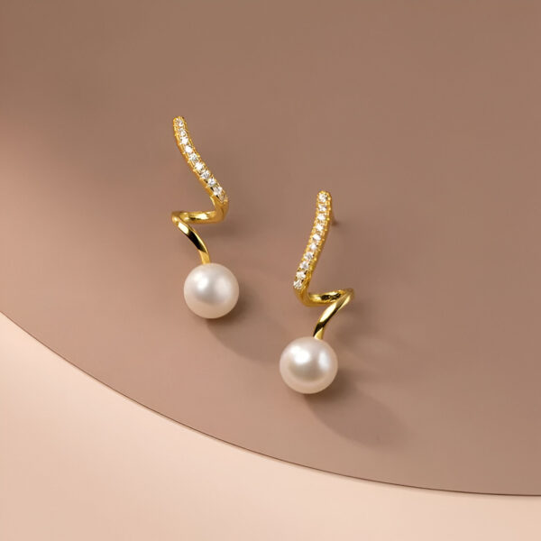 Golden Bended Pearl Korean Studs Elegant Daily Wear Stud Earrings for Women and Girls