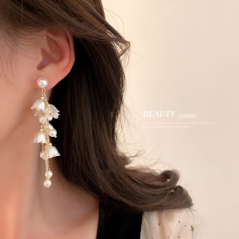 Jewelaa Fashion Jewellery Floral Pearl Bell Orchid Flower Korean
