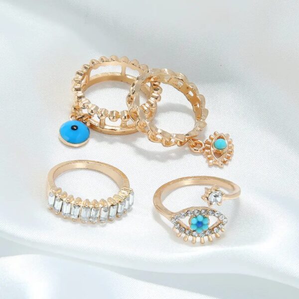 Set of 4 Evil Eye Protection Korean Rings Stackable Good Luck Jewelry | Evil Eye Inspired Designer 4 PCs Combo Finger Rings
