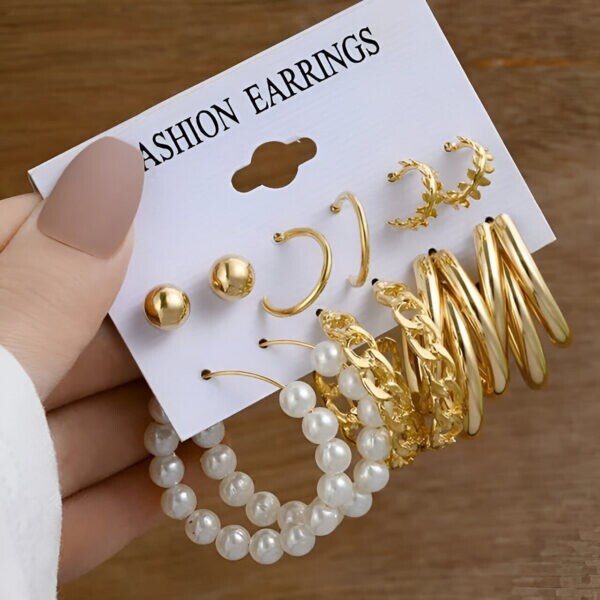 Combo of 6 Plain Chain Pearl Hoop Earrings Elegant Daily Wear Earrings Set for Women and Girls