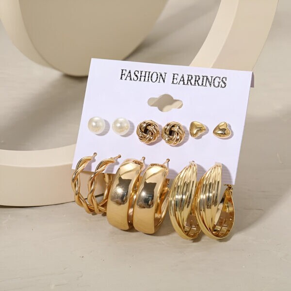 Pearl Golden Hoop Earrings Combo Gold Korean Earrings Set for Women and Girls Festive and Casual Wear