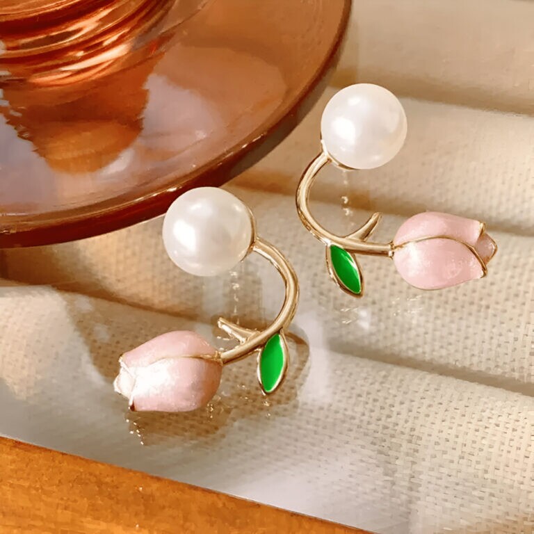 Pink Tea Leaf Korean Earring
